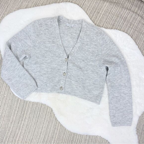 Gianni Bini Dani Cardigan Sweater Rhinestone Button Ribbed Gray Large - Picture 14 of 14